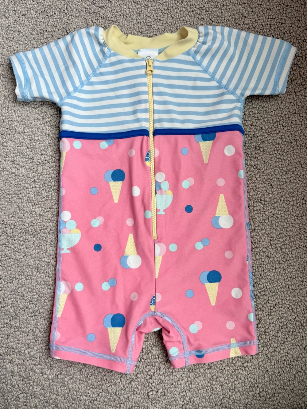 Hanna Andersson Pink Blue Ice Cream Stripe One-Piece Full Zip Swimsuit 80 18-24m